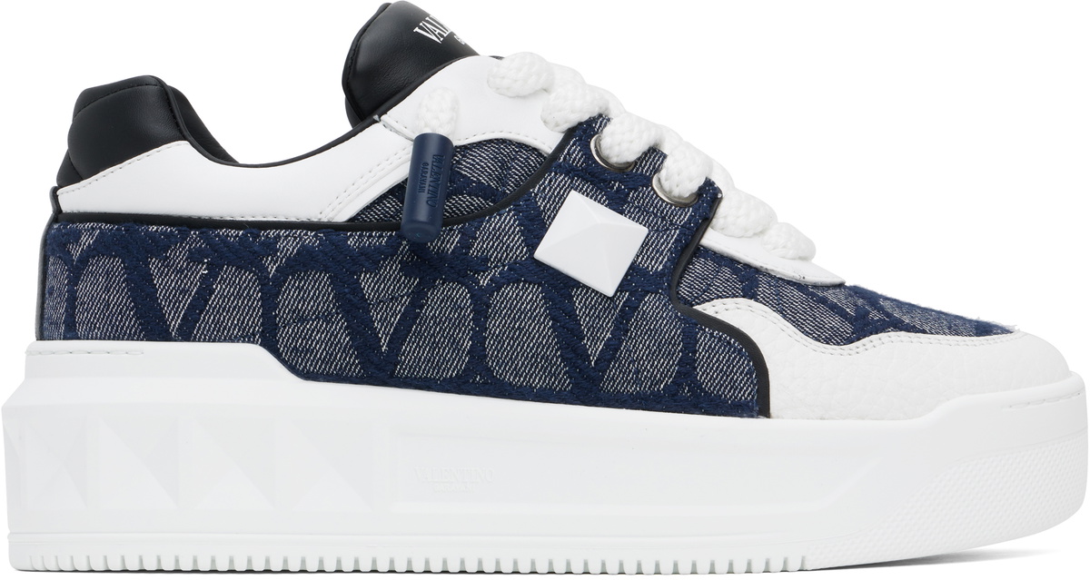 Valentino Garavani White & Navy One Stud XL Low-Top Sneakers 