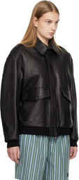 HommeGirls Black Leather Bomber Jacket