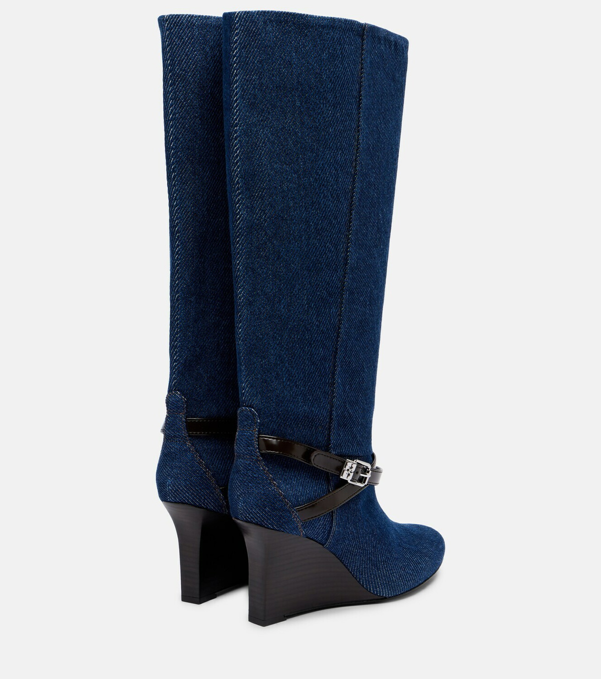 Ganni Kat denim knee-high wedge boots