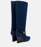 Ganni Kat denim knee-high wedge boots