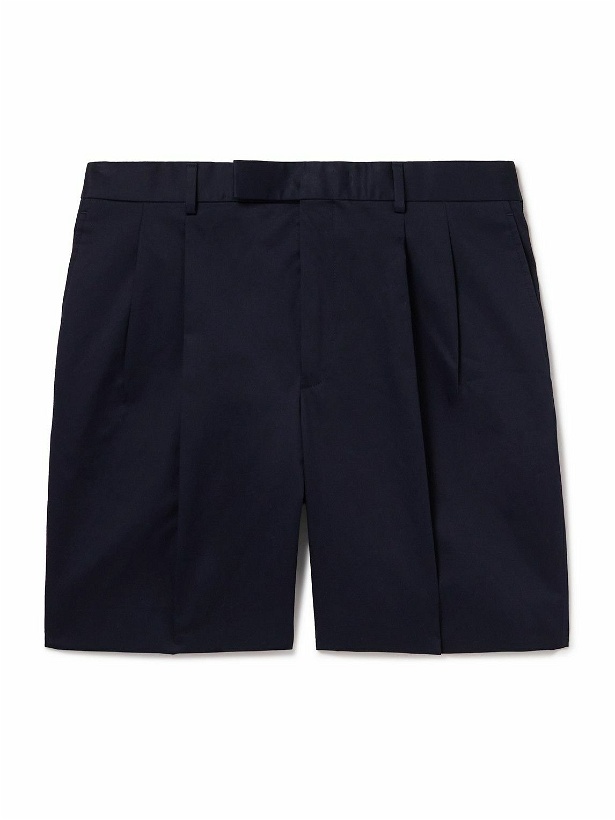 Photo: Kingsman - Pleated Cotton-Blend Twill Shorts - Blue