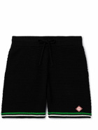 Casablanca - Straight-Leg Logo-Appliquéd Striped Crocheted Cotton Drawstring Shorts - Black