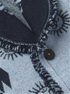 Alanui - Shawl-Collar Fringed Wool-Blend Jacquard Cardigan - Blue