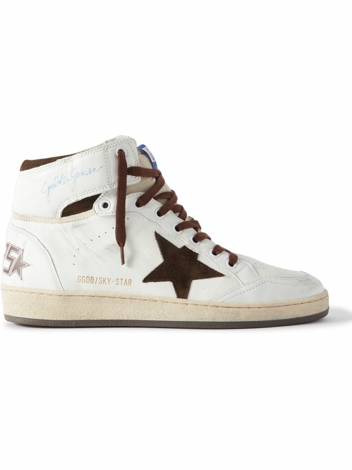 Golden Goose Sky Star Distressed Leather High Top Sneakers White Golden Goose Deluxe Brand