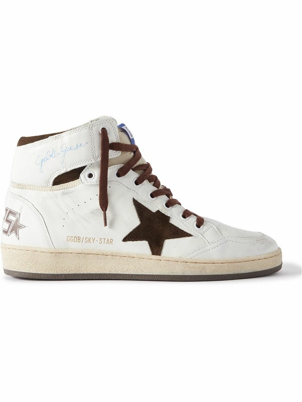 Photo: Golden Goose - Sky Star Distressed Leather High-Top Sneakers - White