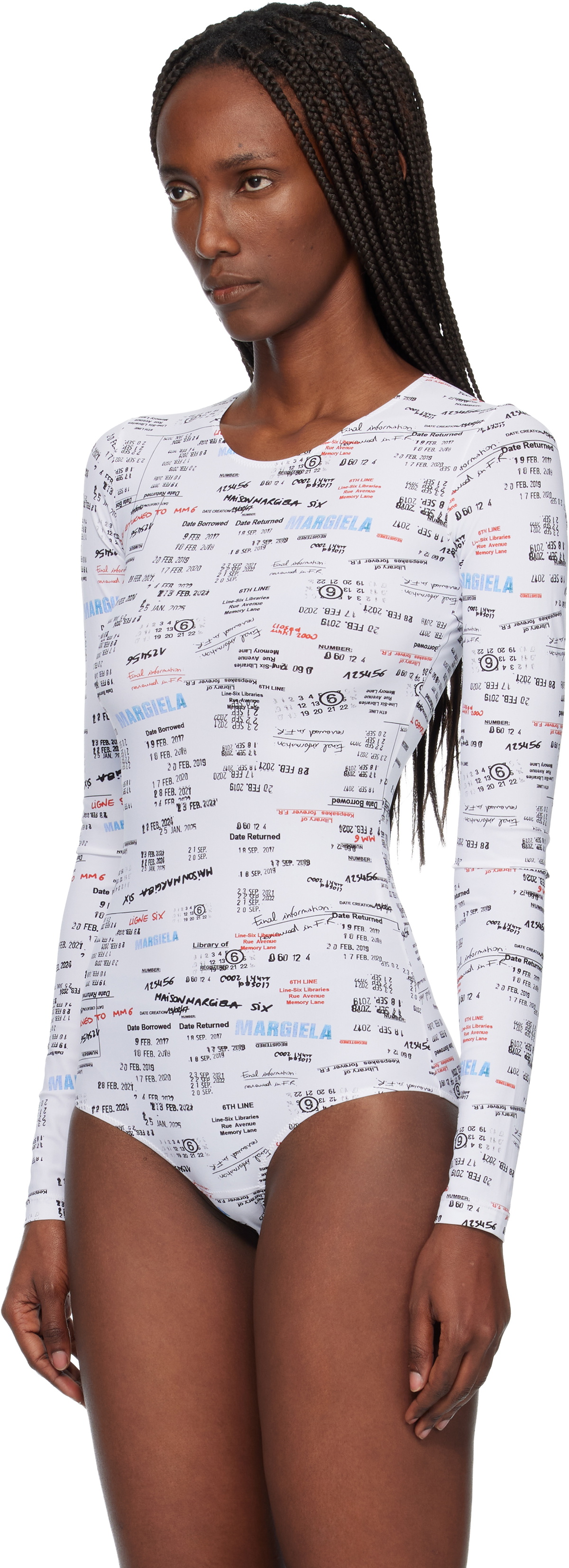 MM6 Maison Margiela White & Black Scoop Neck Bodysuit