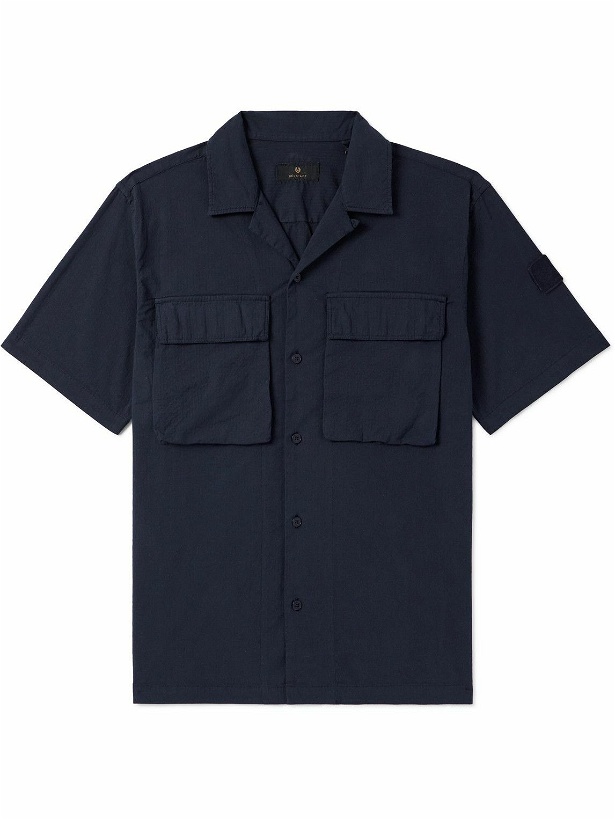 Photo: Belstaff - Logo-Appliquéd Stretch-Cotton Seersucker Shirt - Blue