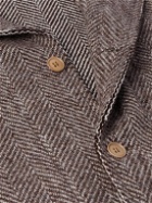 Kaptain Sunshine - Distressed Herringbone Wool Tweed Coat - Brown
