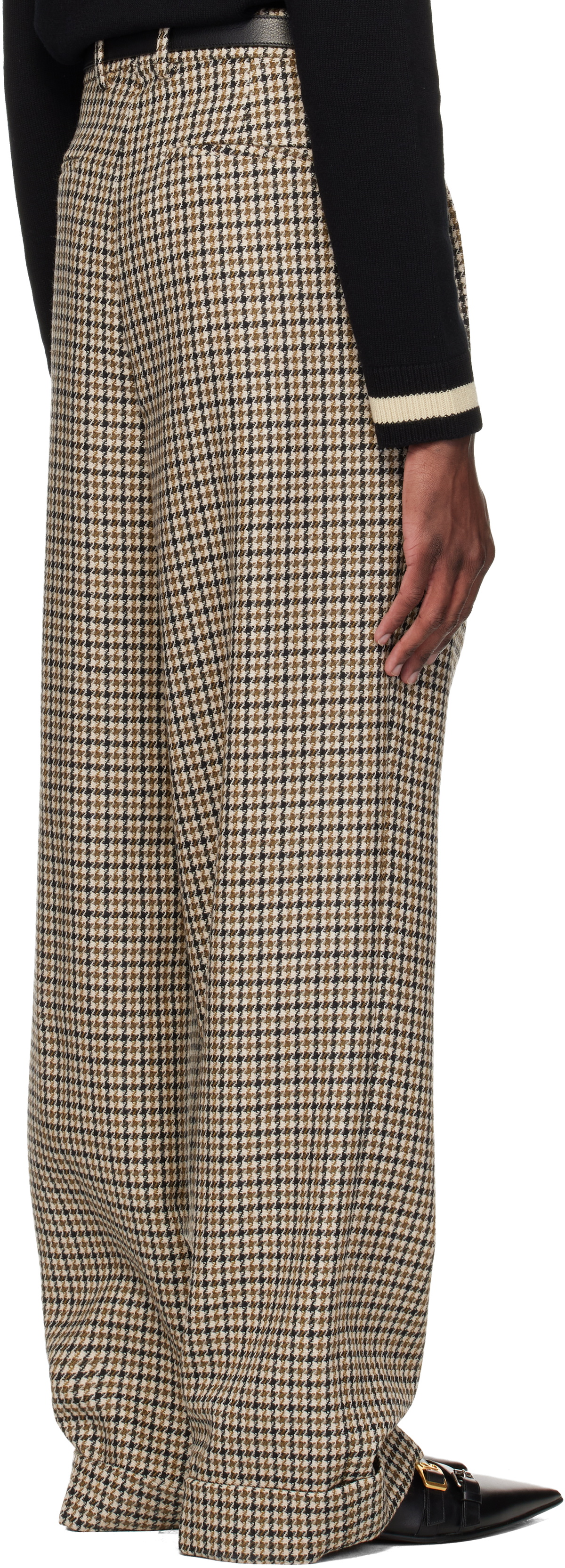Valentino Beige Houndstooth Wool Trousers