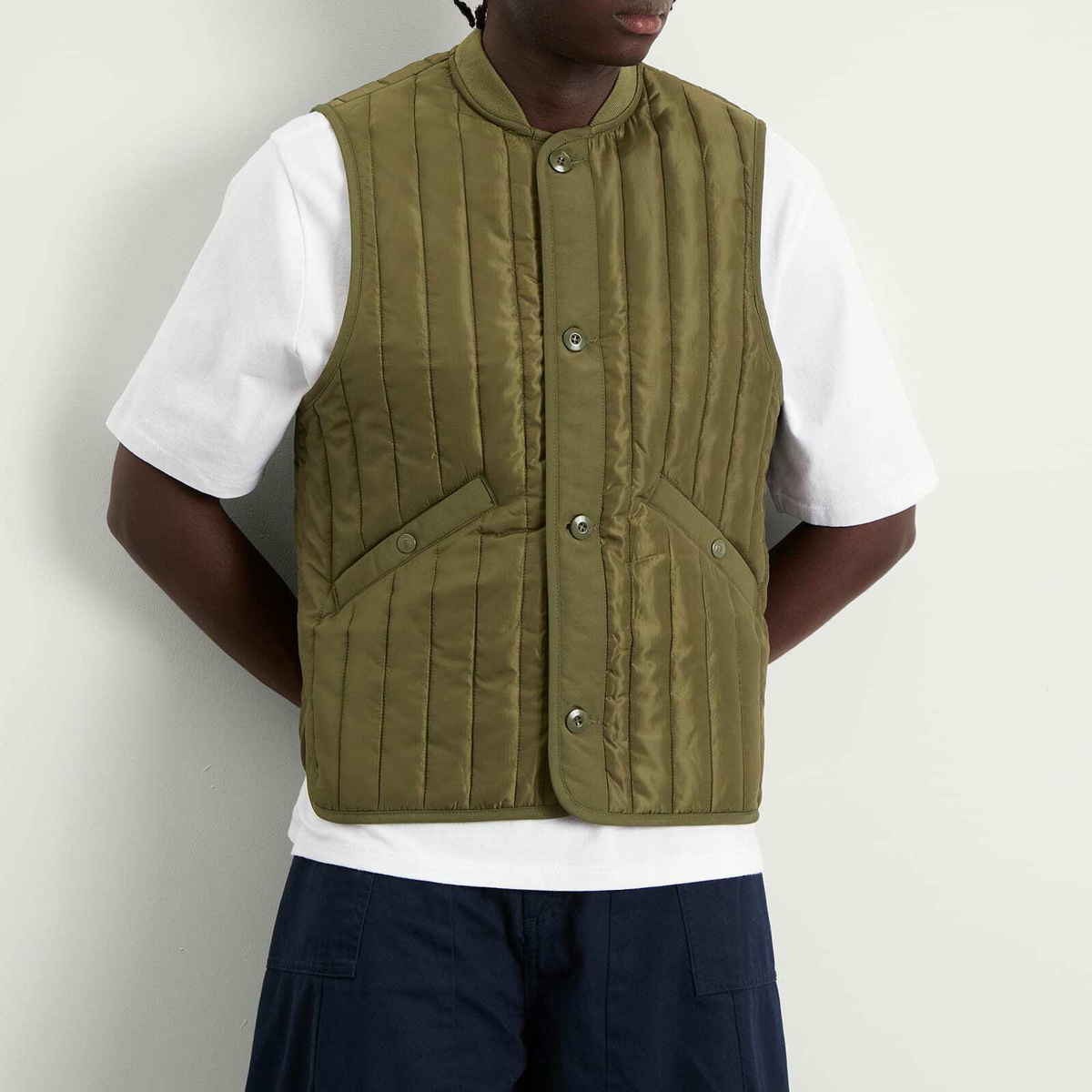 FrizmWORKS Men's Stripe Quilted Mil Liner Vest in Olive