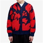 Sacai Men's Floral Embroidered Patch Cardigan in Navy/Red
