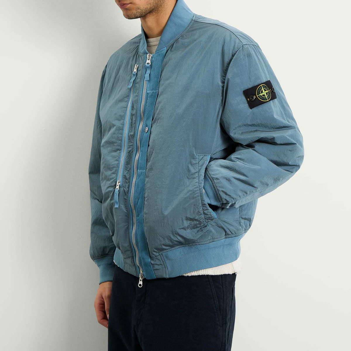 Stone Island Men's Nylon Metal EcoNyl PrimaLoft Bomber Jacket in Steel Blue