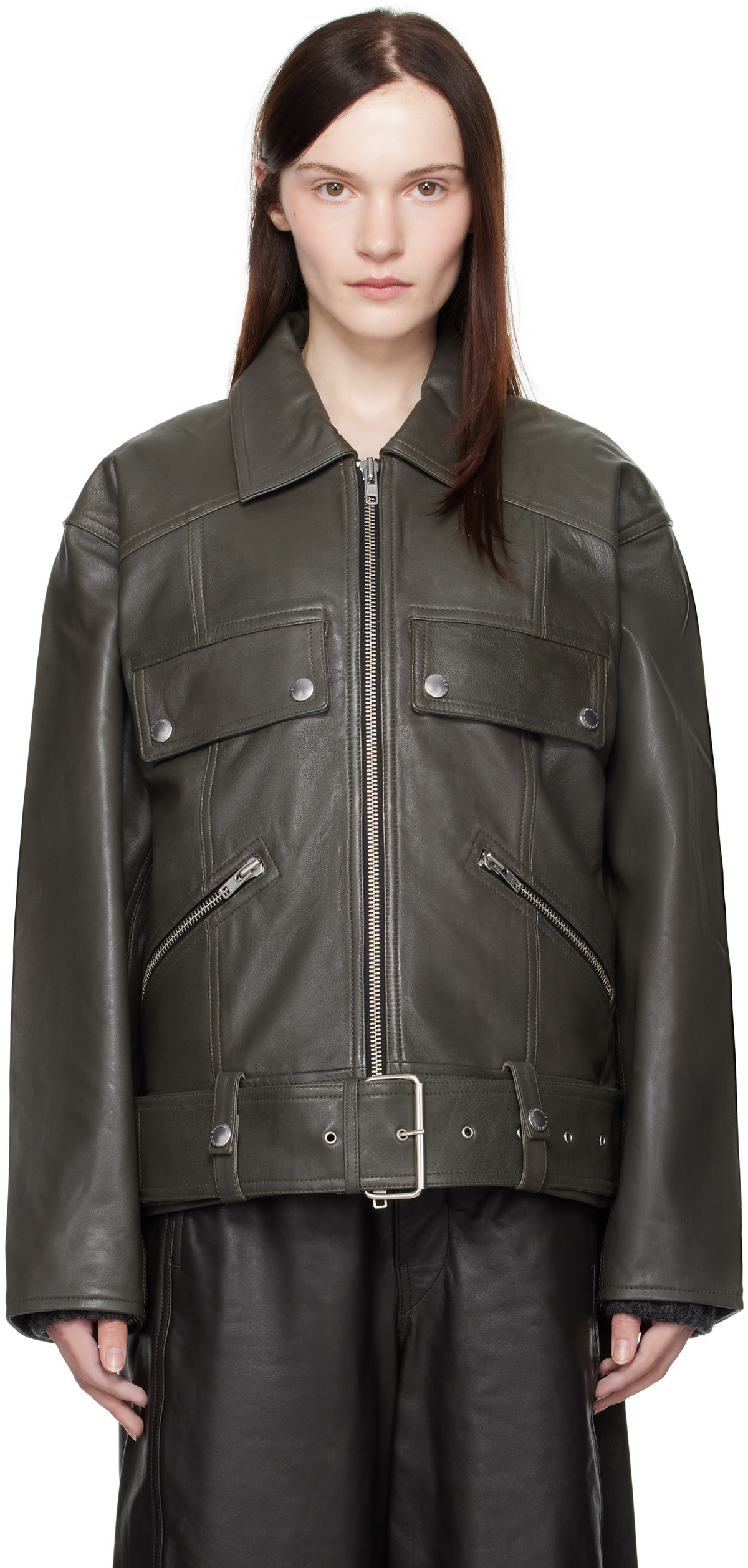 Stand Studio Gray Yara Leather Jacket