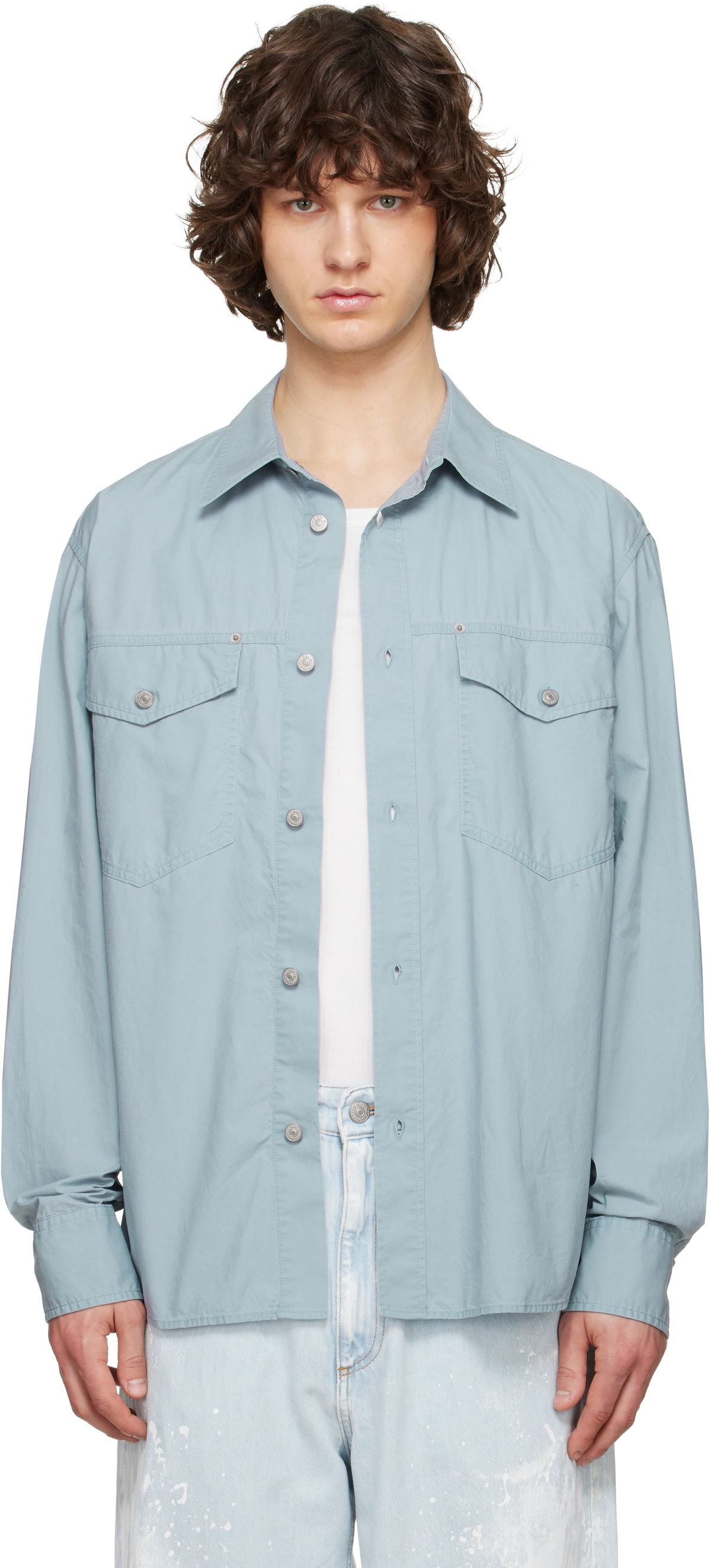 MM6 Maison Margiela Green Zip Long Sleeve Shirt MM6 Maison Margiela