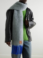 LOEWE - Fringed Leather-Trimmed Two-Tone Mohair-Blend Scarf
