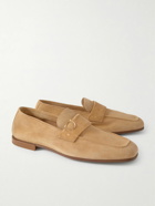 FERRAGAMO - Embellished Suede Loafers - Brown