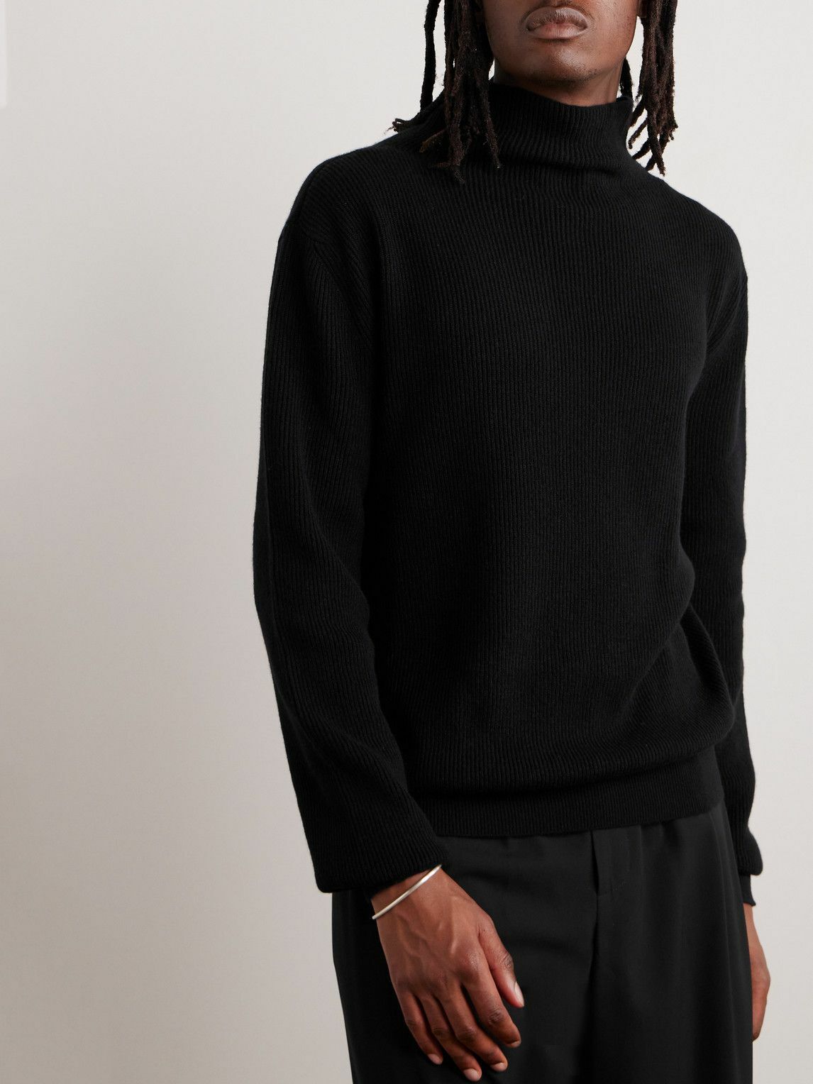 The Row Daniel Ribbed Cashmere Mock Neck Sweater Black The Row