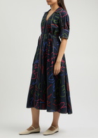 Lovebirds Playbook Printed Linen-blend Midi Dress Navy