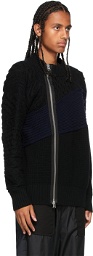 Sacai Black & Navy Cable Knit Zip-Up Sweater