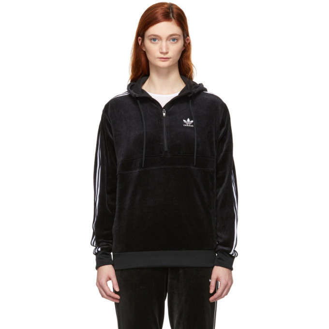 Photo: adidas Originals Black Velour Cozy Half-Zip Hoodie