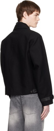 COOR Black Wool Linen Blend Leather Tab Jacket