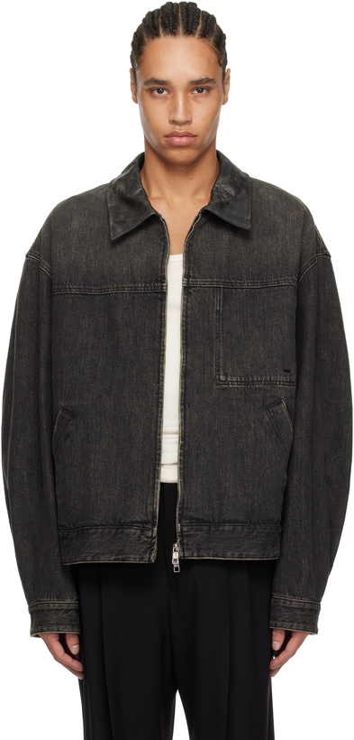 Photo: WOOYOUNGMI Gray Leather Collar Denim Jacket