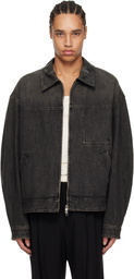 WOOYOUNGMI Gray Leather Collar Denim Jacket