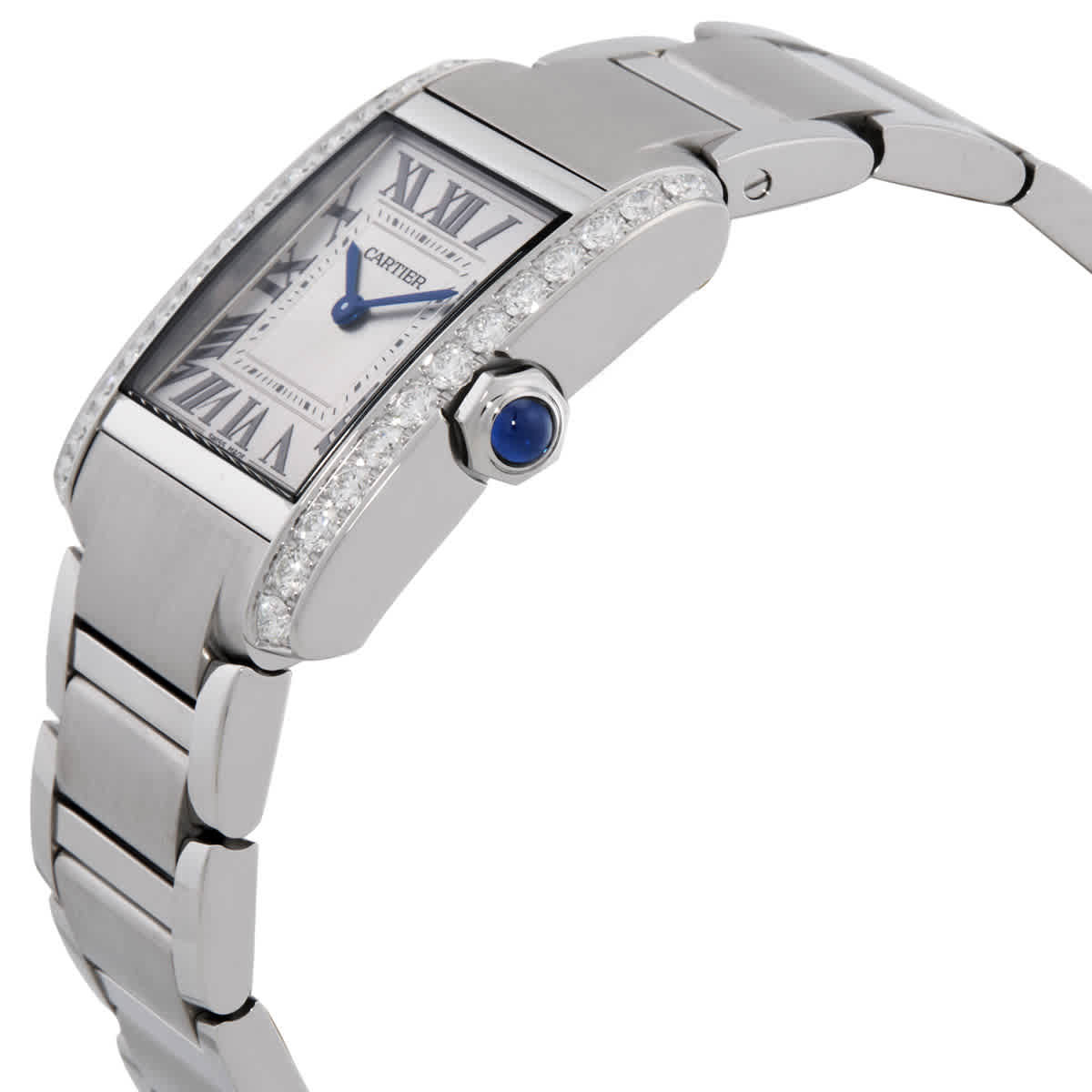 Cartier Tank Francaise Medium Model Diamond Silver Dial Ladies Watch W4TA0028