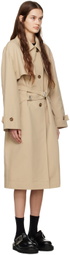 J KOO Beige Cross Belted Trench Coat