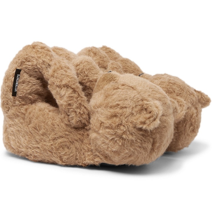 Photo: Vetements - Hug Me Bear Cotton, Alpaca and Mohair-Blend Slippers - Neutrals