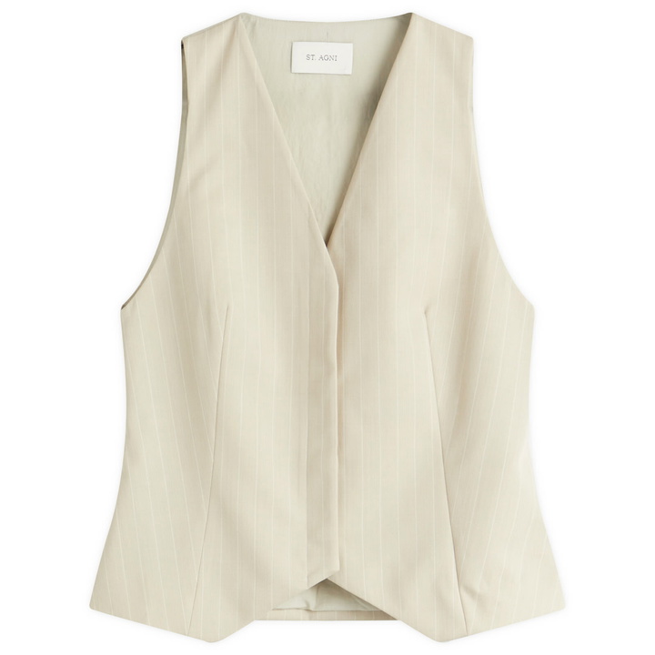 Photo: ST. Agni Women's Pinstripe Wool Vest in Latte