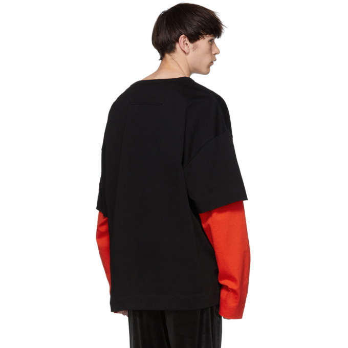 Juun.J SSENSE Exclusive Black and Orange Layered Long Sleeve T-Shirt Juun.J