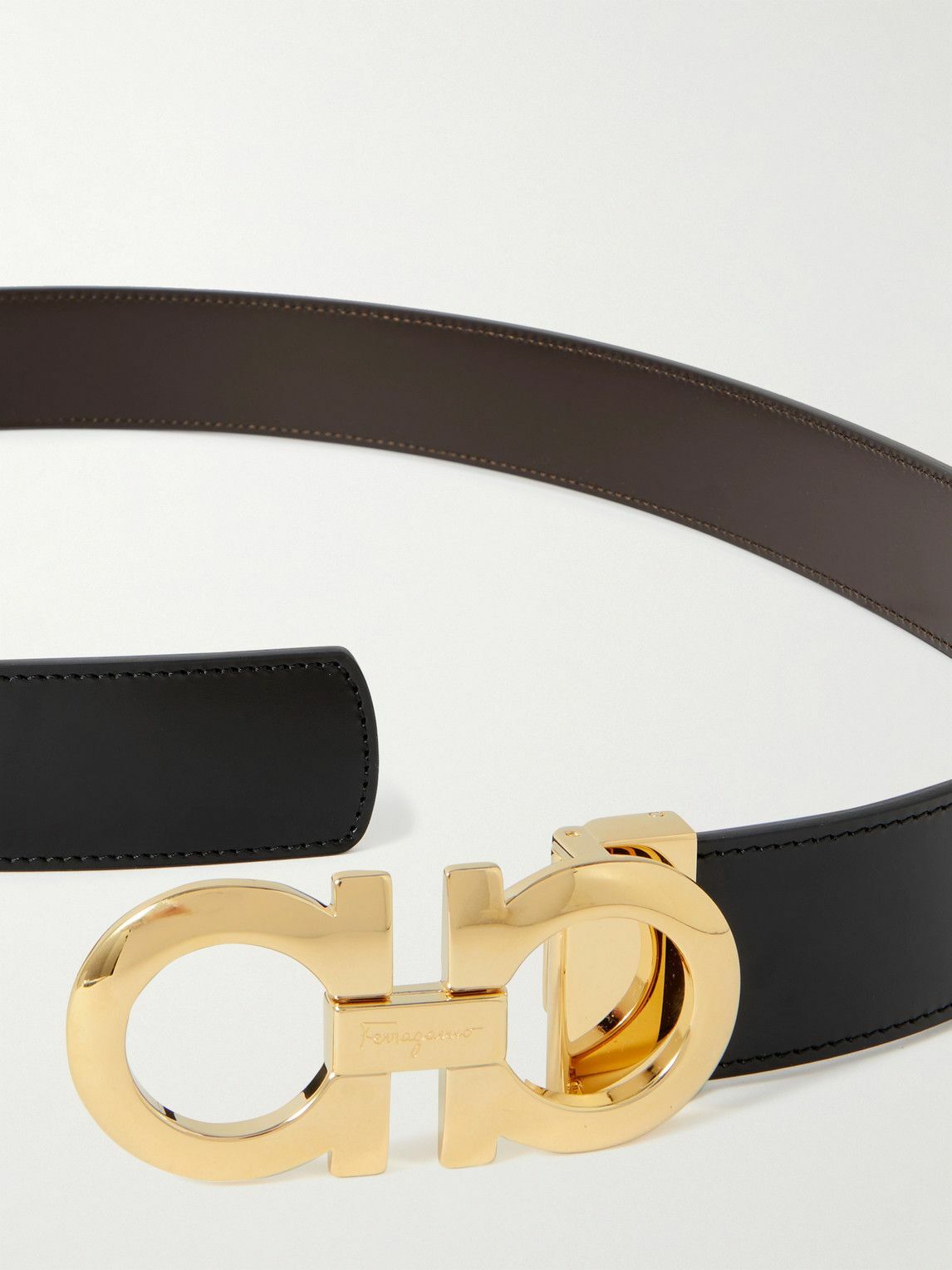 Salvatore Ferragamo ブラックレザーベルト 幅3.5cm Salvatore Ferragamo - 3.5cm Leather Belt - Black Salvatore