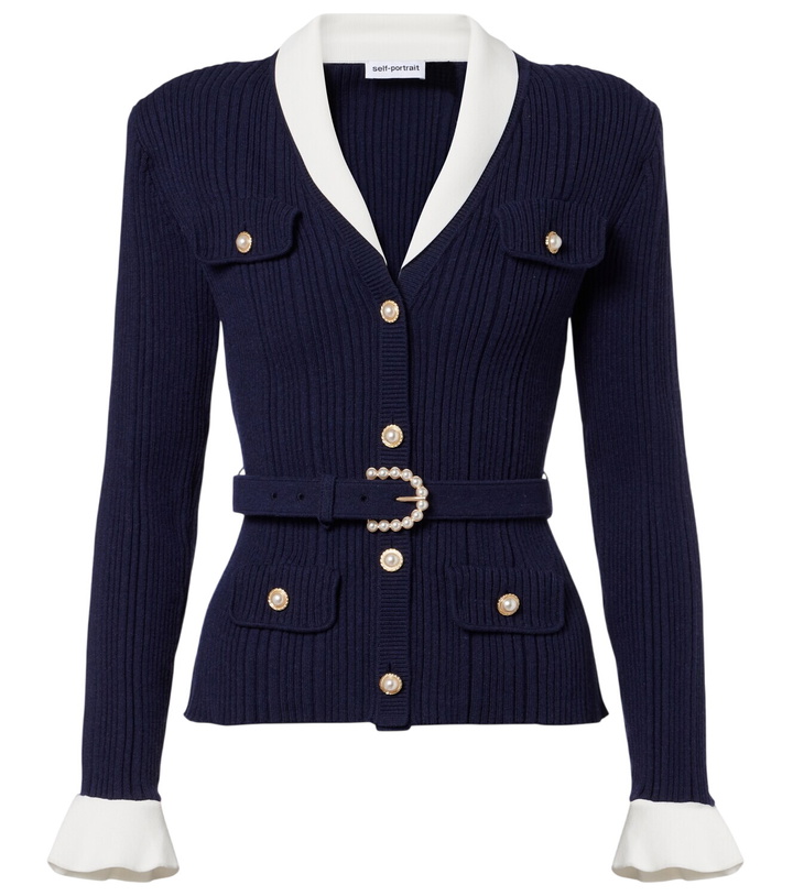 Photo: Self-Portrait Belted ribbed-knit cardigan