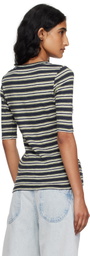 YMC Navy & Green Stripe T-shirt