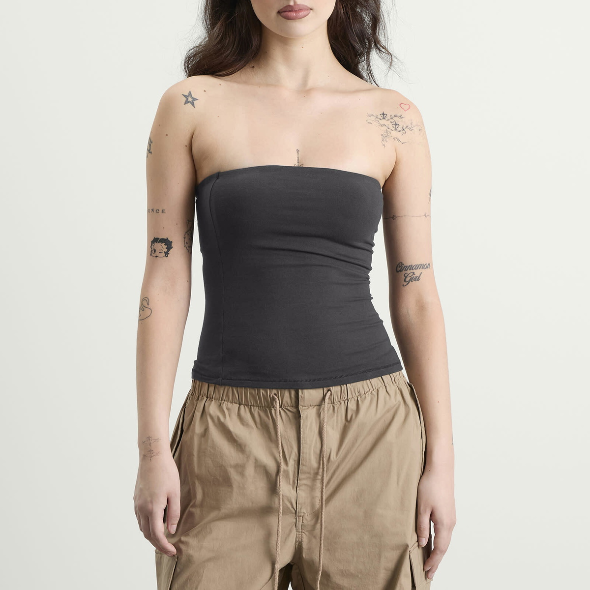 SKIMS Women's Cotton Jersey Tube Top in Soot