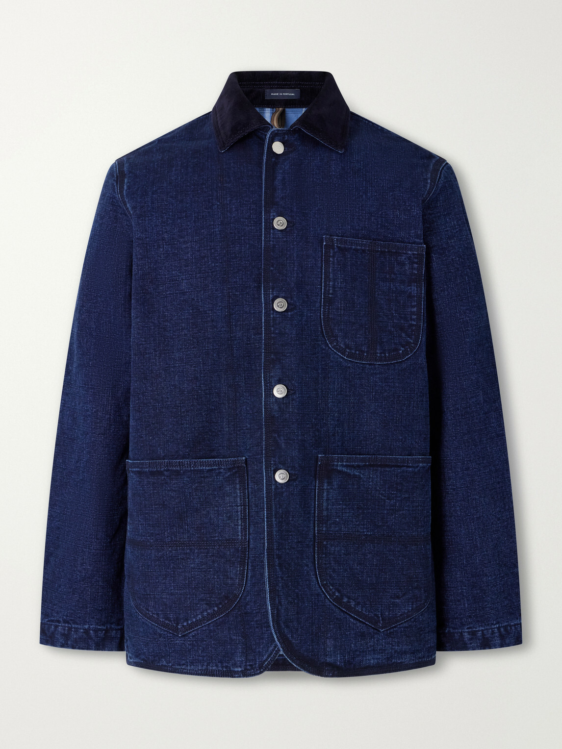 Drake's - Corduroy-Trimmed Denim Chore Jacket - Blue