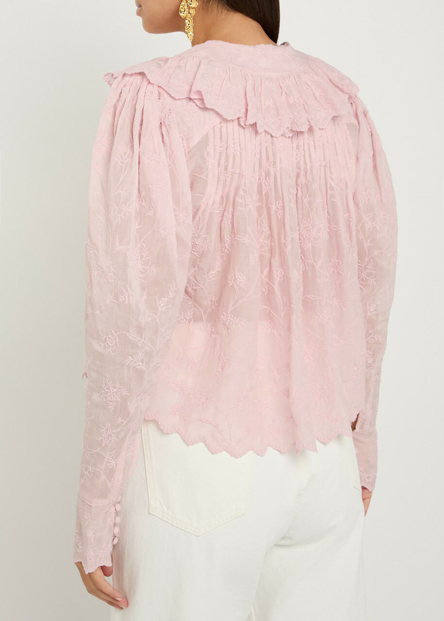 Isabel Marant Zelly Embroidered Cotton-blend Blouse Pink