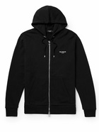 Balmain - Slim-Fit Logo-Flocked Organic Cotton-Jersey Zip-Up Hoodie - Black