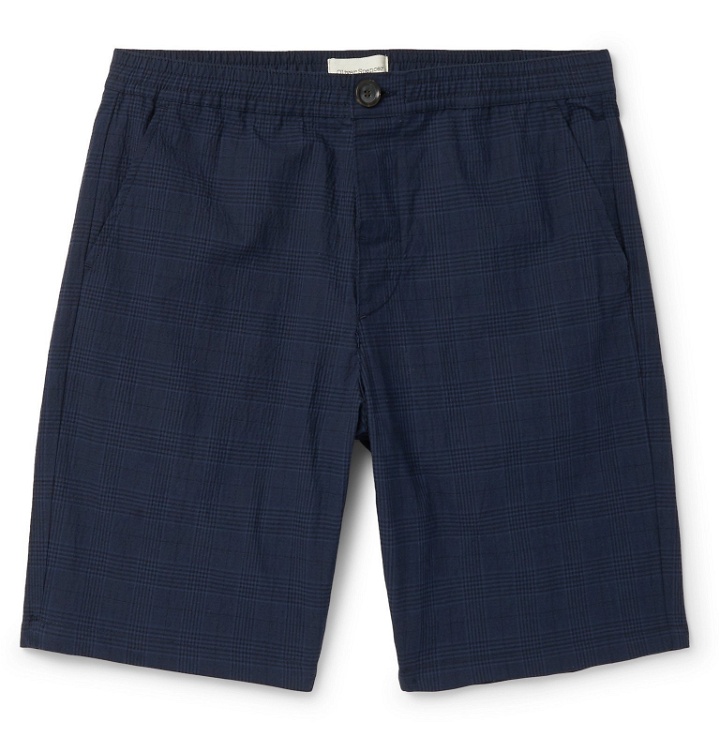 Photo: Oliver Spencer - Prince of Wales Checked Cotton-Blend Seersucker Drawstring Shorts - Blue