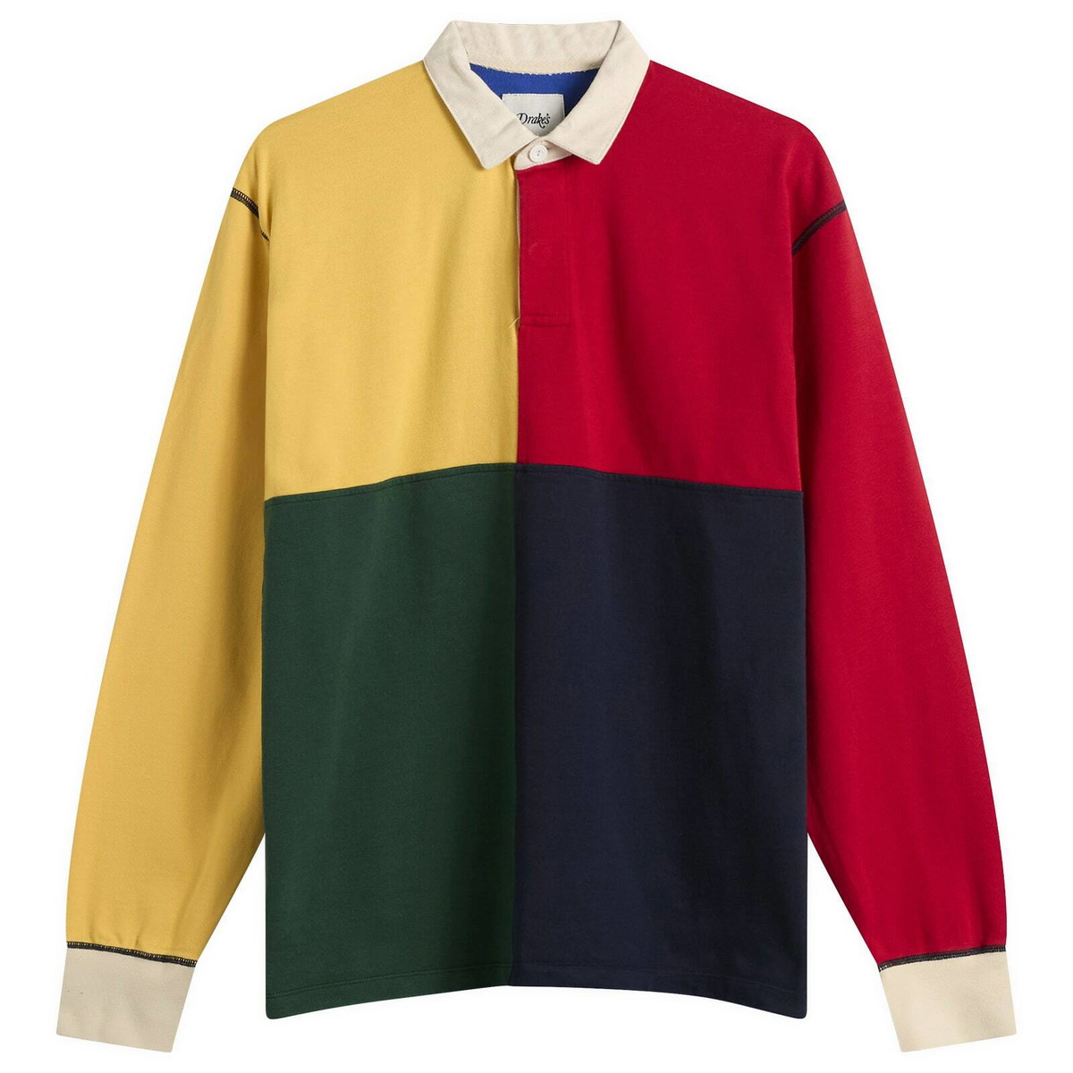 Drake's Men's Colourblock Panel Rugby in Red/Yellow/Blue/Grn Drake's