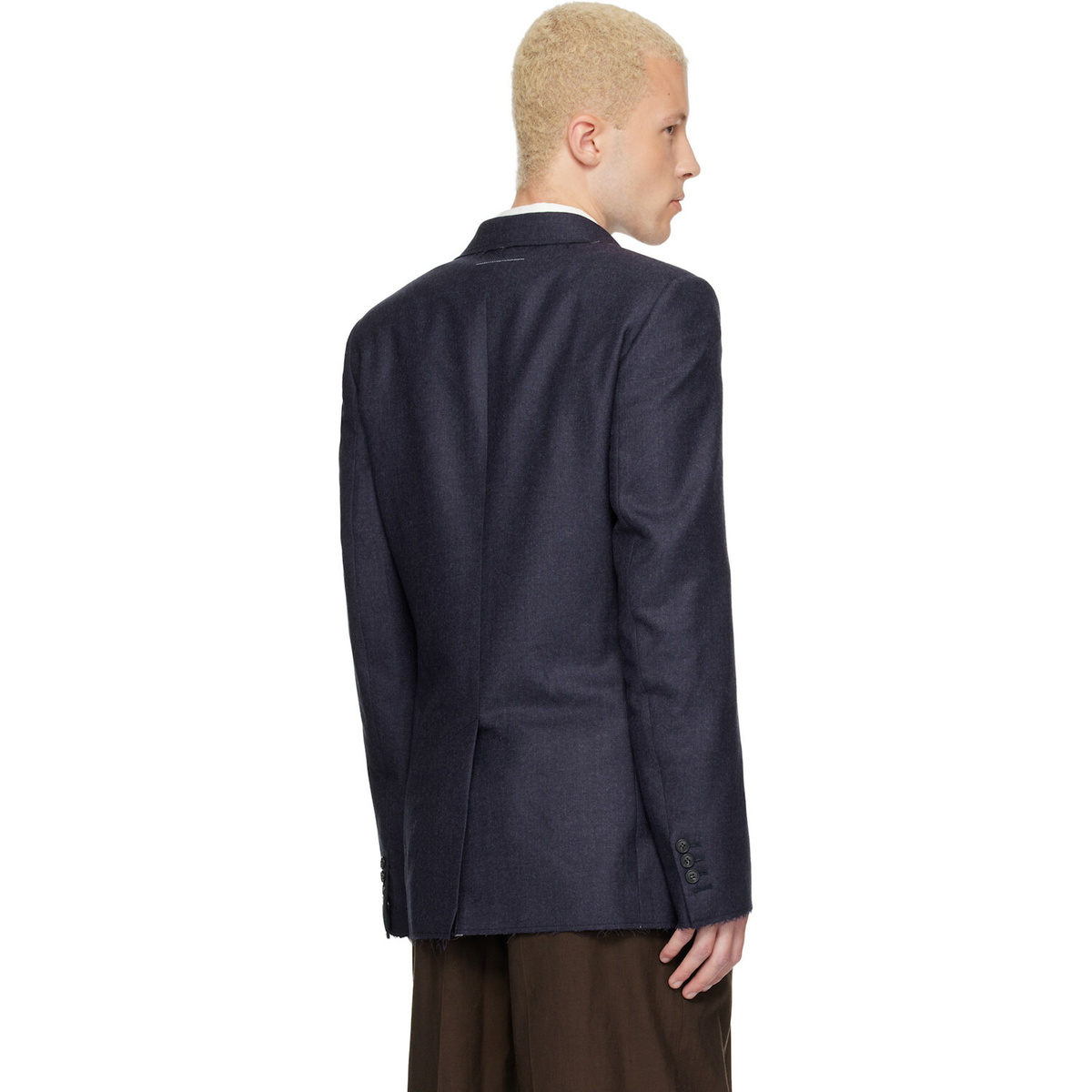 MM6 Maison Margiela Navy Raw Edges Wool Twill Blazer