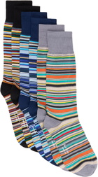 Paul Smith Six-Pack Multicolor 'Signature Stripe' Socks