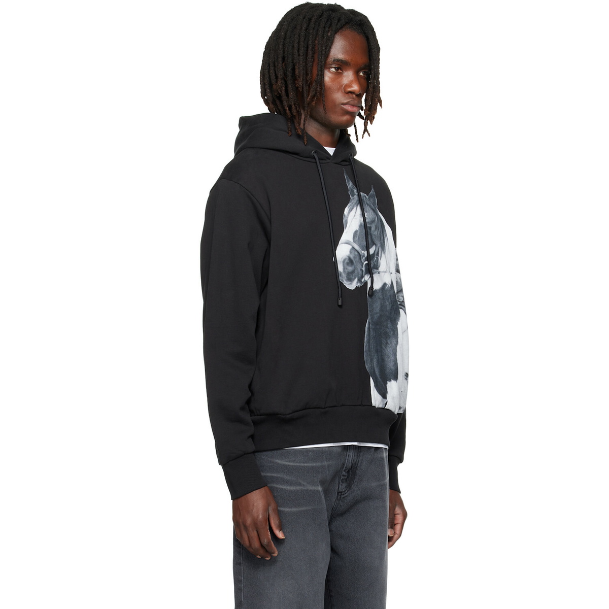 Simone Rocha Black Boxy Pony Kid Print Hoodie