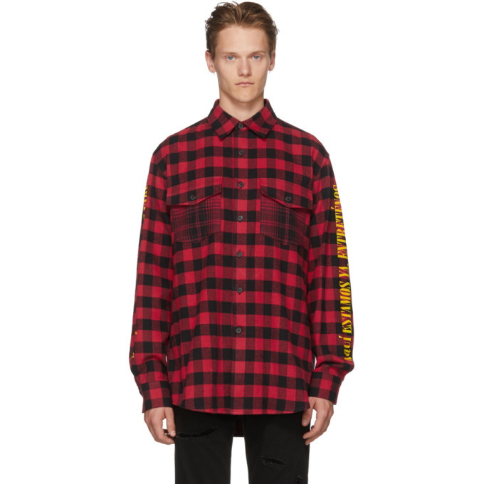 Marcelo Burlon of Milan Red and Black Plaid Eagle Shirt Marcelo County Milan