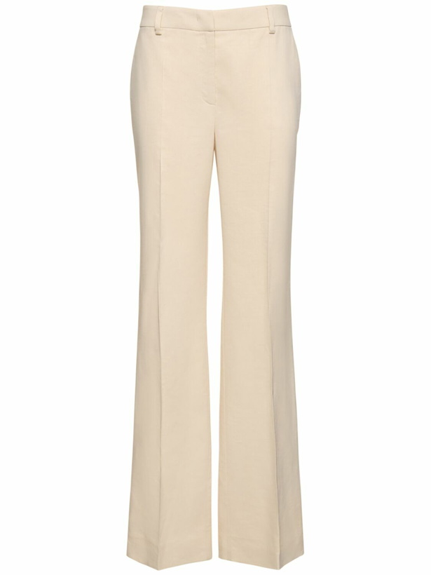 Photo: ALBERTA FERRETTI Viscose & Linen Twill Flared Pants