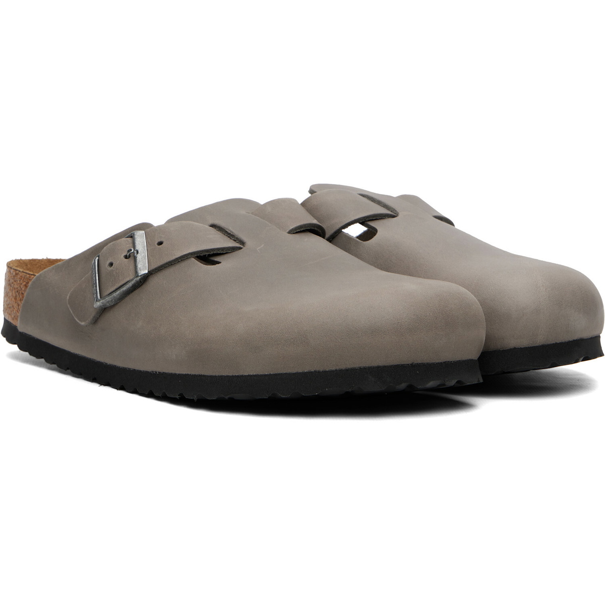 Birkenstock Gray Regular Boston Soft Footbed Oiled Leather Loafers
