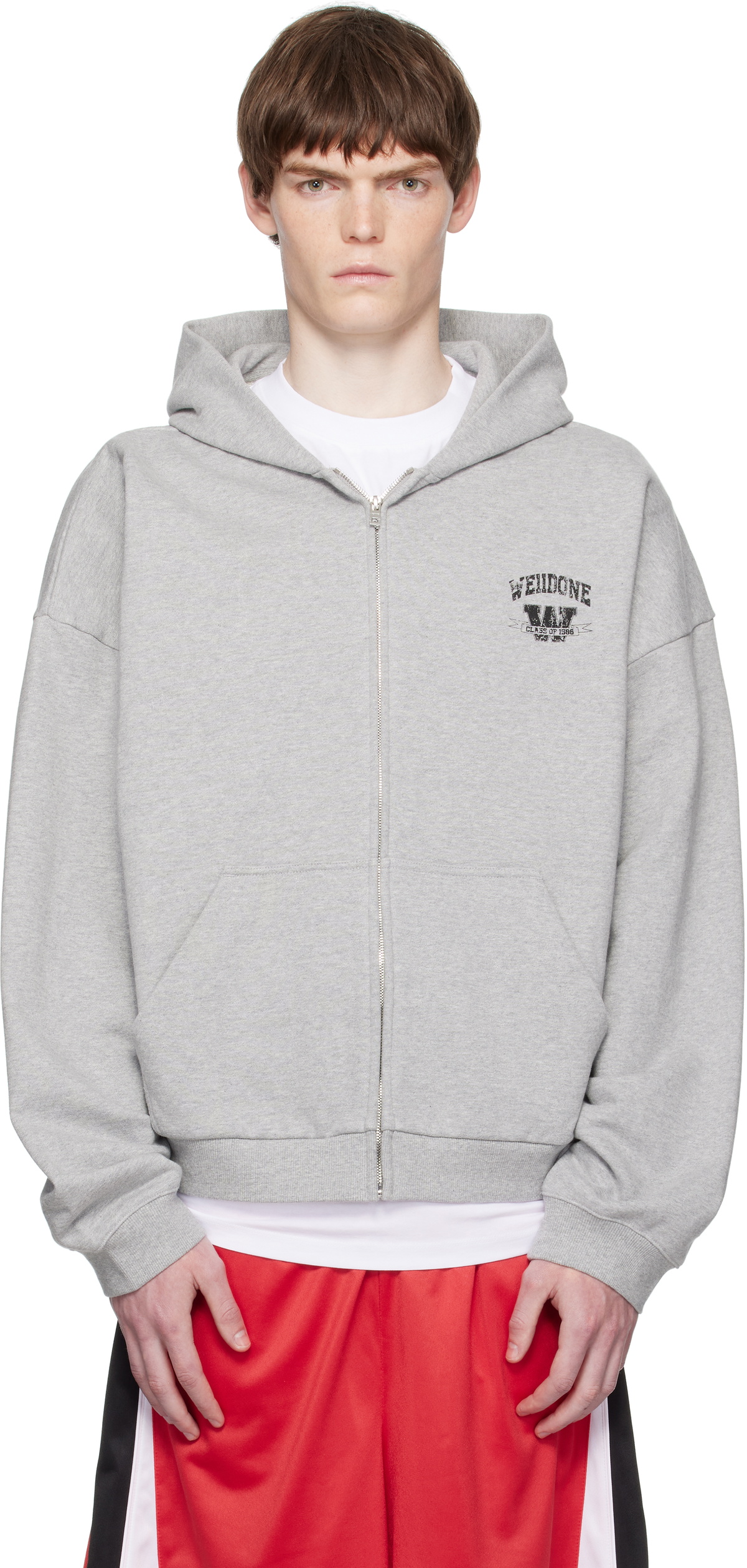 【WE11DONE】 Pierced Zip-Up Hoodie Red We11done Red Pierced Zip-Up Hoodie We11done