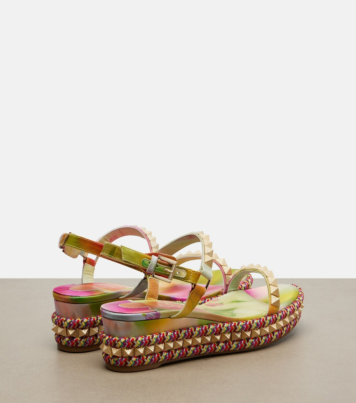Christian Louboutin Pyra Clou studded floral espadrille wedges