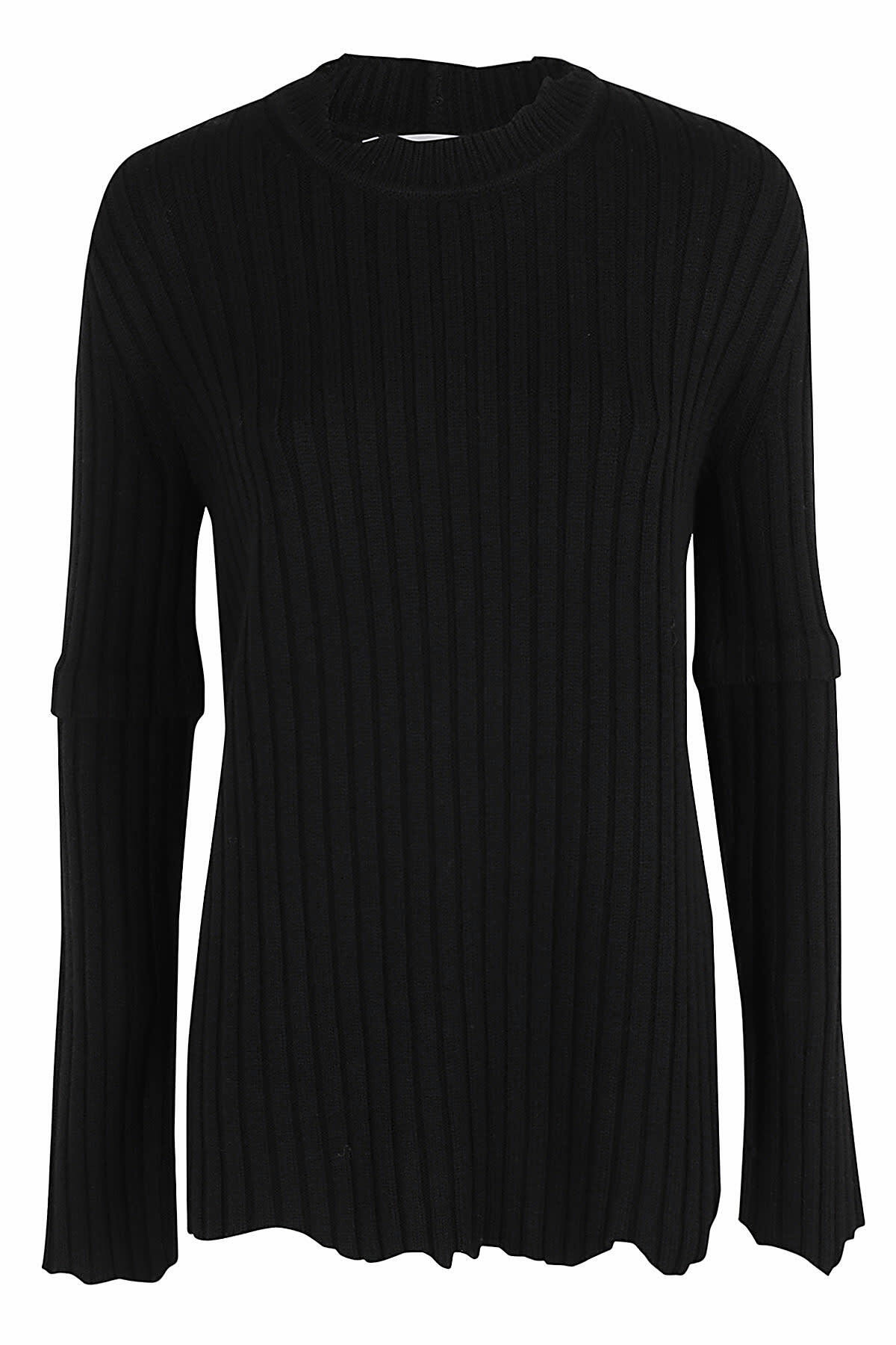 Helmut Lang Black Distressed Double Layer V-Neck Sweater